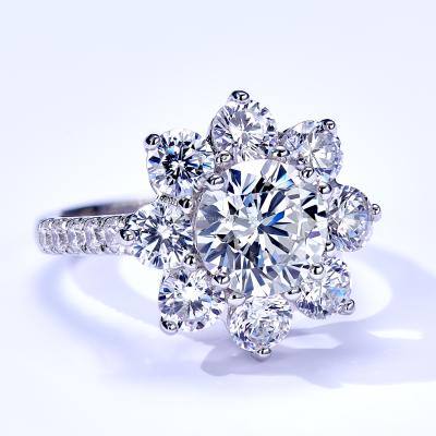 China Vintage Wedding Ring Floral Design S925 Luxury Silver Plated Sunflower Diamond Ring for sale