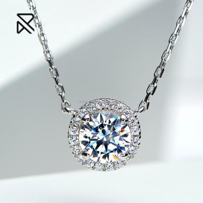 China Vintage Rochime Fashion 925 Sterling Silver Halo Setting Necklace Ladies White Gold Diamond Zircon Plated Inlaid Pendant Necklaces for sale