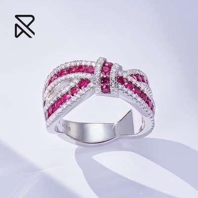 China Customizable Luxury Stone Ribbon Ruby Ring Silver Christmas Wedding Ring High Quality for sale