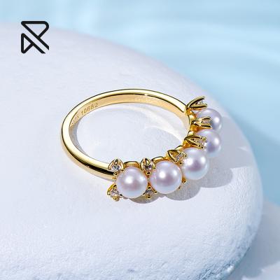 China Exquisite Vintage Appearance Stone Pearl Semicircle Ring Customizable Silver Engagement Wedding Ring for sale