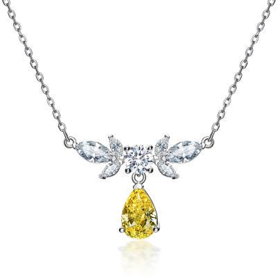 China Exquisite Drop Fine Fashionable Yellow Diamonds Necklace Water Jewelry Silver Wedding Performance Necklaces 925 for sale