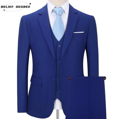 China Promotional Men's Solid Color Anti-Wrinkle Business Suit Double Breasted Two-Piece Business Suit Solid Color Casual Suit for sale