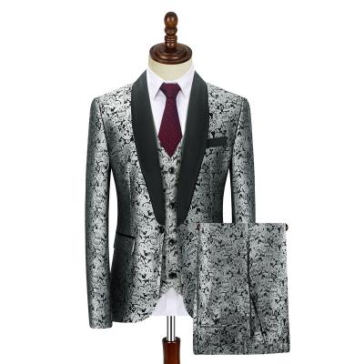 China Anti-wrinkle Customized High-grade Polyester Men's Jacquard Three-piece Suit Full Set Leisure Wedding Office for sale