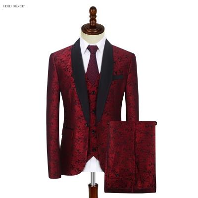 China Anti-wrinkle Wholesale Latest Fashion Loose Comfortable Mens Red Jacquard Suit Jacket for sale