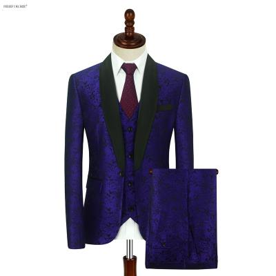 China Anti-wrinkle Wholesale Latest Fashion Loose Comfortable Mens Blue Jacquard Suit Jacket for sale