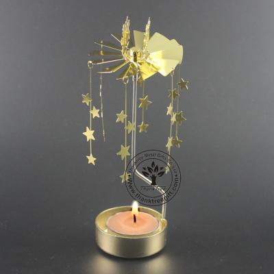 China Fashionable Gold Plated Metal Etching Spinning Revolving Tea Light Candle Holder MCH-029 for sale