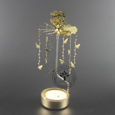 China Fashionable Gold Plated Metal Etching Spinning Revolving Tea Light Candle Holder MCH-030 for sale