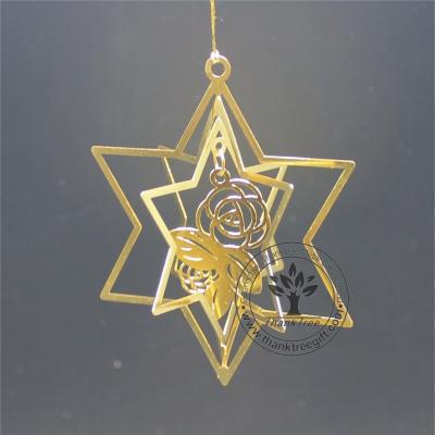 China Christmas Gift Metal Craft 3d Metal Christmas Ornament With Flower Rose Hanging for sale