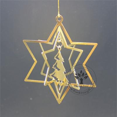 China Christmas Gift Metal Craft 3d Metal Christmas Ornament With Christmas Tree Hanging for sale