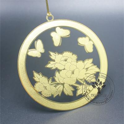 China Europe Metal Etching Brass Craft 24k Gold Plated Flower Christmas Ornament for sale