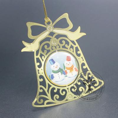 China Luxury Unique Design Jingle Bell Metal Christmas Tree Ornament Hanging Full Color Printing Ornament With Epoxy for sale