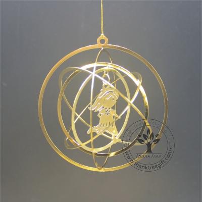 China Europe Holiday Style Gold Plated 3d Round Die Cut Metal Hanging Ornament for sale