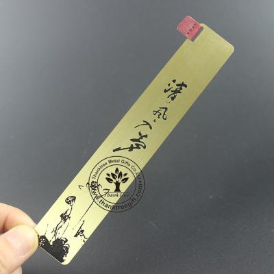 China Europe New Design Unique High Quality Brushed Brass Metal Etched Custom Logo Printed Bookmark Promotion Gift for sale