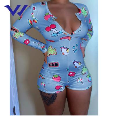 China QUICK DRY hot sale women's bodycon shorts long sleeve jumpsuit onesie pajamas romper adult sleepwear for sale