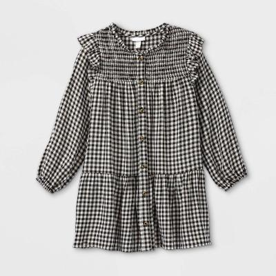 China 100%cotton Girls Loose Breathable Casual Plaid Fashion High Quality Anti-Static Woven Long Sleeve Dresses for sale