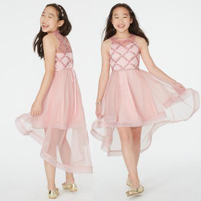 China New Arrival Breathable Fashion Elegant Designer Party Wear For Kids Big Girls Lace Up Floral Embroidered Illusion Bodice High Low Dress for sale