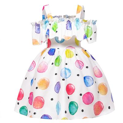 China 2021 summer breathable high quality children wears 2 to 10 years old girls party beautiful white models printed Gallus Chiffon Princess Dress for sale