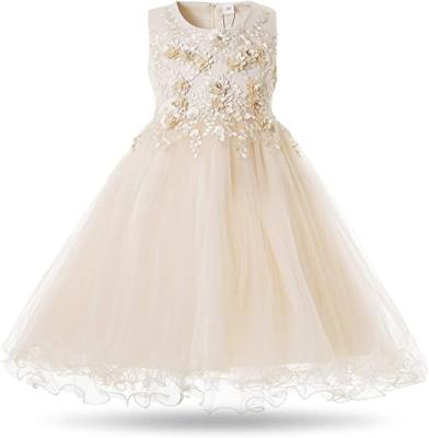 China Anti-static Kids Girls Dress Princess One Line Flower Beads Girls Party Wedding Dresses For 2-11 Years Old for sale