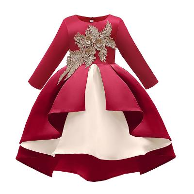 China High Quality Breathable Children Party Wear Fashionable For Child Girls Flower Ornament Party Red Dress Princess Long for sale