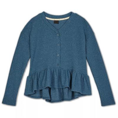 China Manufacturer Kids Wear For 10-12 Years Hot-selling Girls Dress Blue Breathable Soft Fabric Long Sleeve Peplum V-Neck Top for sale