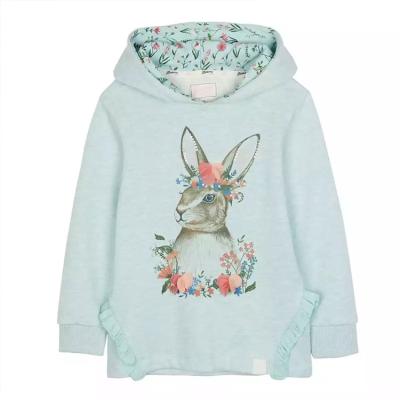 China New Arrival Breathable Crafted In Comfortable And Soft Cotton For Teenager Kids Girls Rabbit Print Hoodies Green Long Sleeve Tops for sale