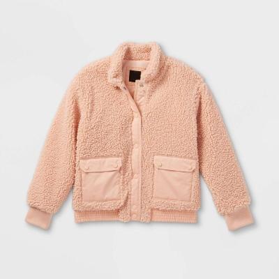 China Anti-wrinkle girls winter wear sherpa coat with taffeta striping warm and comfortable girls bomber jacket for sale