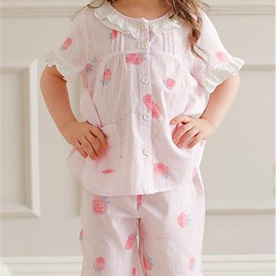 China New Design Summer QUICK DRY Pajamas Sleep To Wear Girls Set 100% Cotton Print Pajamas 2 Piece Sets For Kids for sale