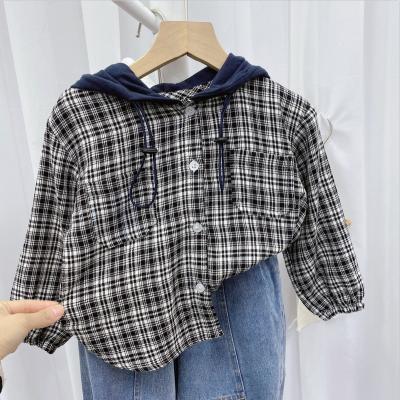 China 2022 New High Quality Kids Design QUICK DRY Autumn Boys Shirts Cotton Boys Clothing 100% Hooded Plaid Shirt for sale