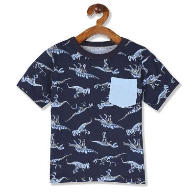 China Best Quality Breathable Stylish For Baby Toddler With Chest Patch Pocket Fancy Printed Mix Fabrics Summer Boys Navy Short Sleeve T-Shirt for sale