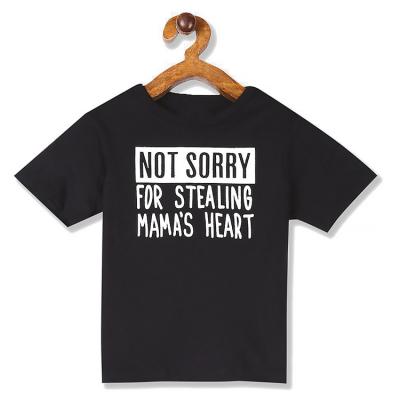 China New Arrival Breathable Baby Clothes Kids Wear Toddler Boy Black Short Sleeve Graphic Design To Front Graphic 100% Cotton T-shirt for sale