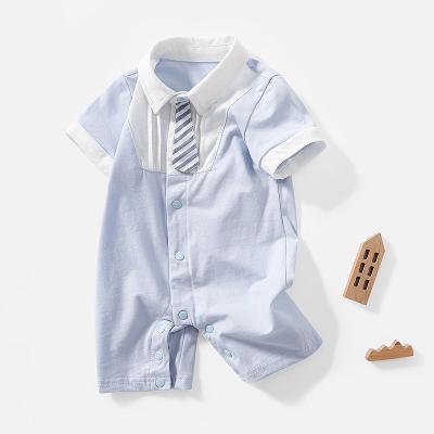 China Blue Short Sleeved Newborn Baby Boy Rompers Overalls Kids Casual Infant Turtle Neck Clothes for sale