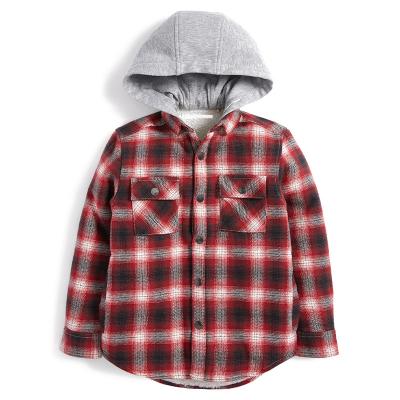 China Casaco Boy's Waterproof Hot Sale Jacket Coat Kids Coats For Boys Red Check Shacket Boys Winter Hooded Coat for sale