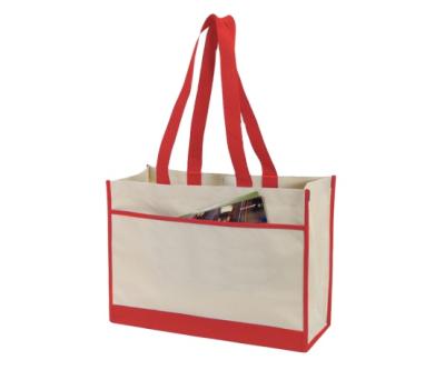 China Large Capacity Jute Folding Tote Bag With Front Pocket for sale