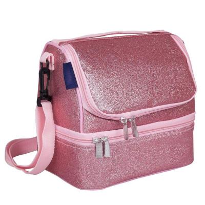 China Shiny Sparkle Waterproof Pink Glitter Lunch Bag Tote Cooler Bag for sale