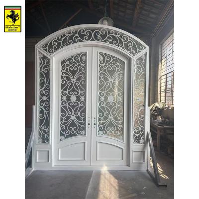 China Modern high quality anti-theft iron art security door wrought iron component double-layer glass door, direct sale by Malaysian manufacturer for sale