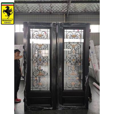 China Anti-theft hot sale flat front metal steel door is used for modern main wrought iron entrance double door design for sale