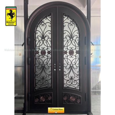 China European Anti Theft Security Home Arched Front Entry Single Double Front Entry Wrought Iron Door Price for sale