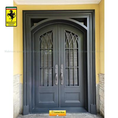 China Modern Anti-theft Door Security Puerta De Metal Entry Door Security Metal Double Entry Double Door With Frosted Glass for sale