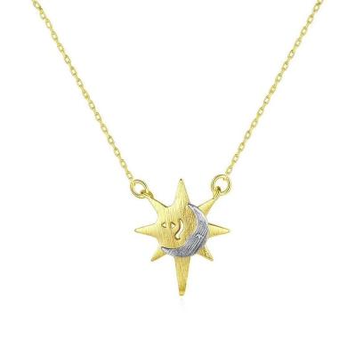 China 925 Sterling Silver CLASSIC Necklace 18K Gold Plated Star And Moon Brushed Pendant For Wedding for sale