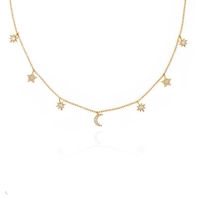 China 2022 TRENDY Korean Version 18K Gold Plated Tiny Zircon Moon Star Charms Necklace 925 Sterling Silver Material For Girls for sale