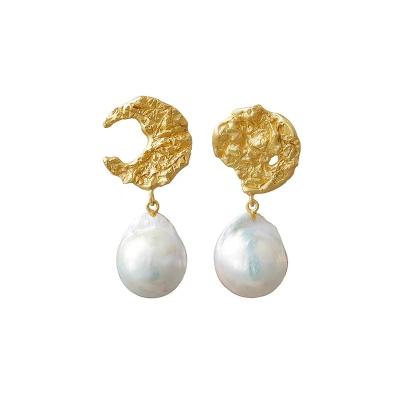 China 2022 TRENDY Australian Niche Designer Gold Plated Baroque Sun Moon Pearl Drop Earrings Real For Women for sale