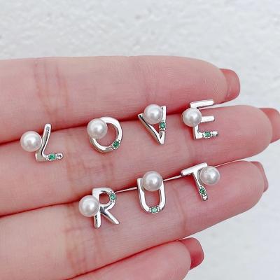 China FASHIONABLE Luxury Freshwater Pearl Stud Earrings 925 Sterling Silver Baroque Initial Letter With CZ Stone Custom Name Personalized Earring for sale