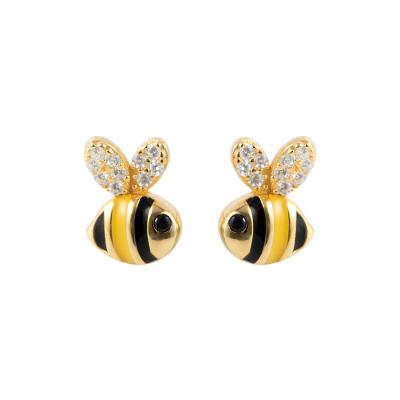 China FASHIONABLE Yellow Gold Zircon Bee Stud Earrings Sterling Silver Gold Plated Yellow Gold Stud Earrings for Kids and Girls for sale