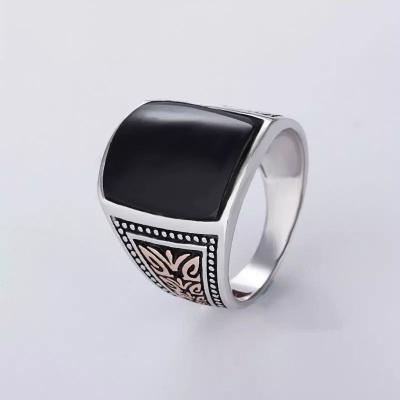 China Cool CLASSIC Turkish Jewelry Plain Cut Black Onyx Stone 925K Sterling Silver Men Ring for sale