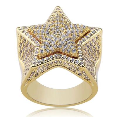 China 2022 CLASSIC Hip Hop Five Star Shape Rings For Men Women Iced Out Bling CZ Stones Jewelry Brass Material Ring for sale