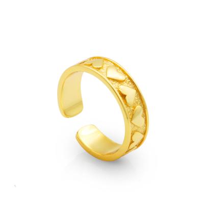 China 2022 TRENDY Fine Jewelry Gold Plated 925 Sterling Silver Handmade Uneven Texture Engraved Hearts Band Finger Ring For Girls for sale