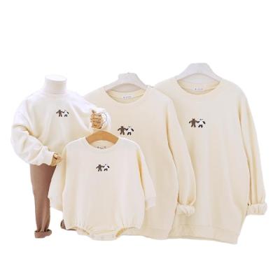 China Breathable 4 Piece Family Matching Mommy And Me Autumn Cotton Padded Solid Color Pattern Uniform Beige To Warm French Terry OEM Clothes for sale