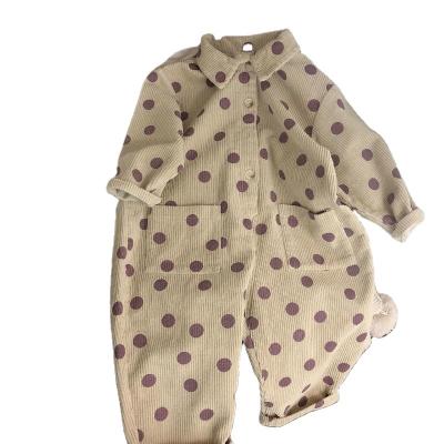 China Brand Boy 100% Cotton Blara Ribbed Loose Length Dots Print Full Length And Girls Body Warm Knitting Rompers Khaki Regular Collar Suit Boy for sale