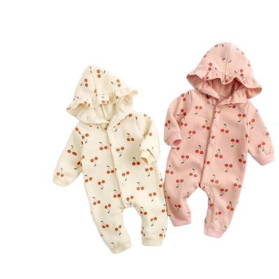 China Outdoor Beautiful Babies Silk Hoodie Print Bullbury Fruit Button Pink Fleece Detachable Jumpsuit Keep Warm Organic Cotton Padded Sleep Set for sale