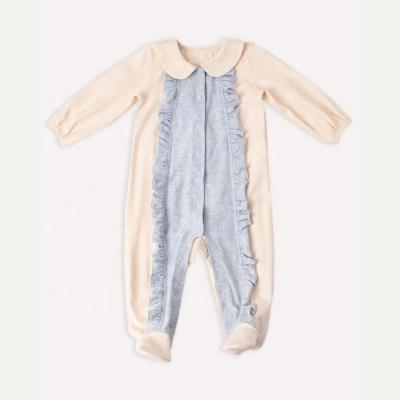 China Viable Footed Rompers For Newborn Baby Peter Pan Sleeping Costume Babies Soft Organic Pink Collar Ruffles Cute for sale